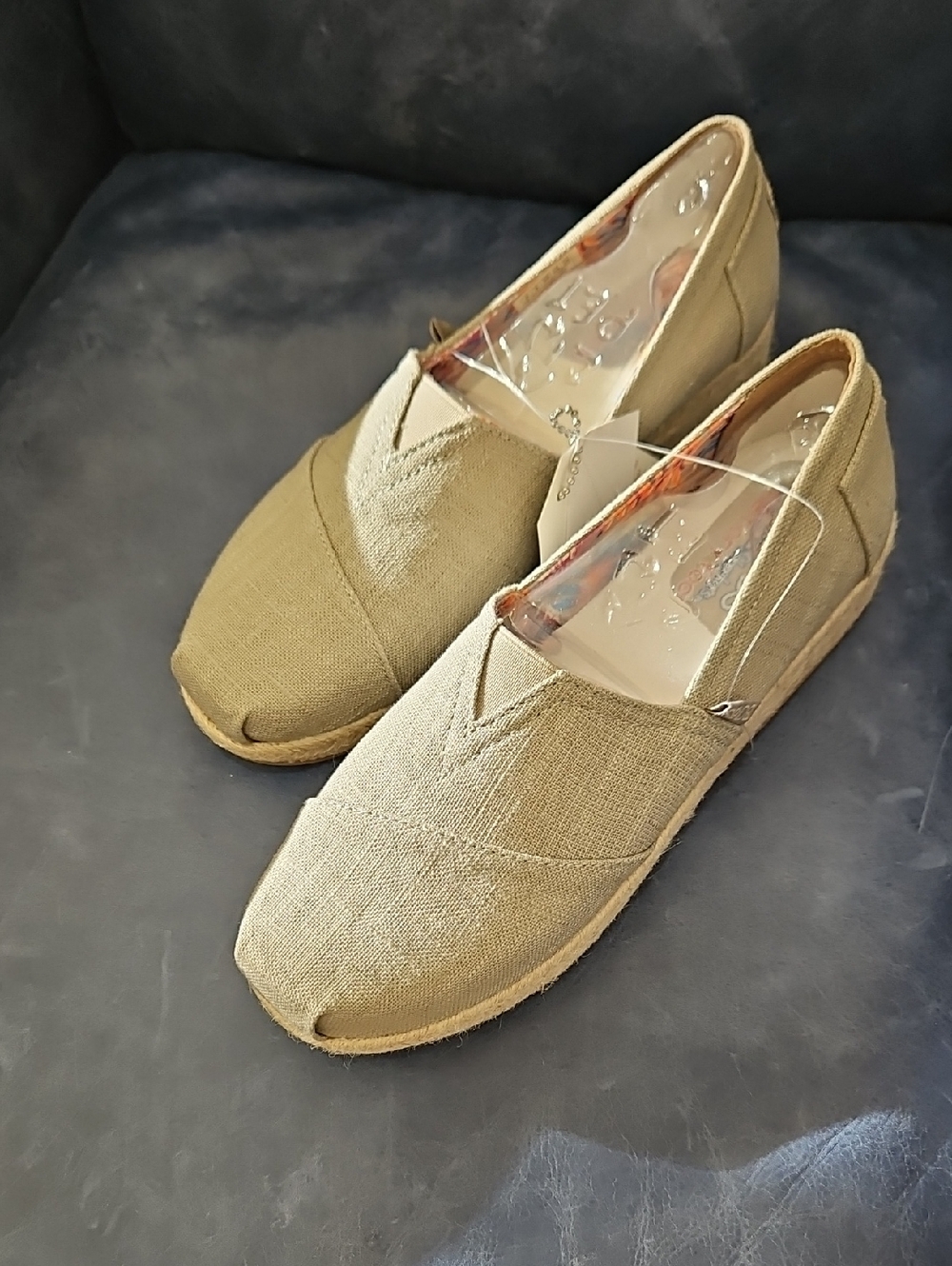 Skechers BOBs Taupe Canvas Espadrilles with Memory Foam